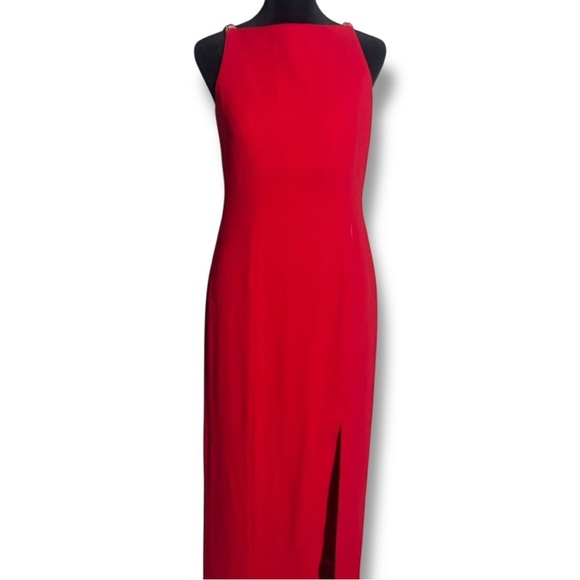 David Warren Petites Chic Form Fiting Scarlet Red Sleeveless Midi Dress - Picture 2 of 16